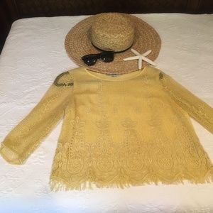 Yellow Crochet Long Sleeve Blouse